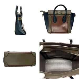 Celine Luggage Shopper Shoulder Leather Blue Khaki Bag Navy Brown